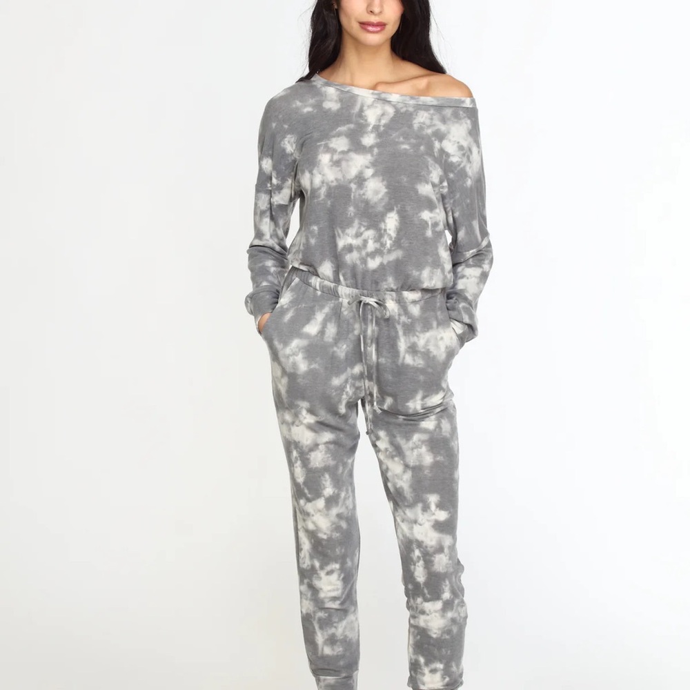 Peyton Jensen Tessa Jumpsuit Gray Tie-Dye Long Sleeve Lounge Romper Large